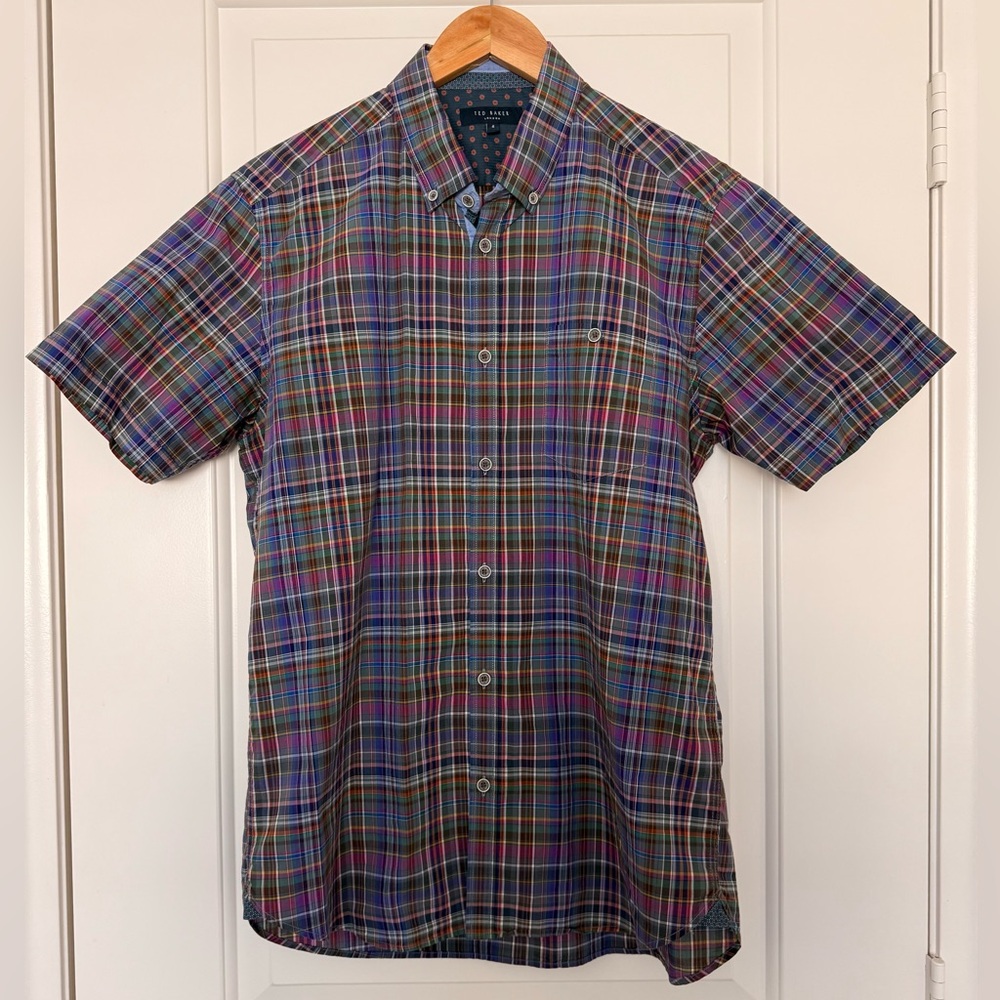 Ted Baker London Plaid Short Sleeve Button Down Shirt Men's Multicolor Casual
